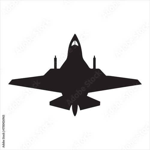fighter aircraft black silhouette vector, fighter plane icon illustration