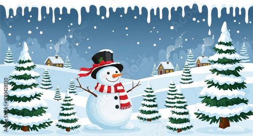 snowman with christmas tree