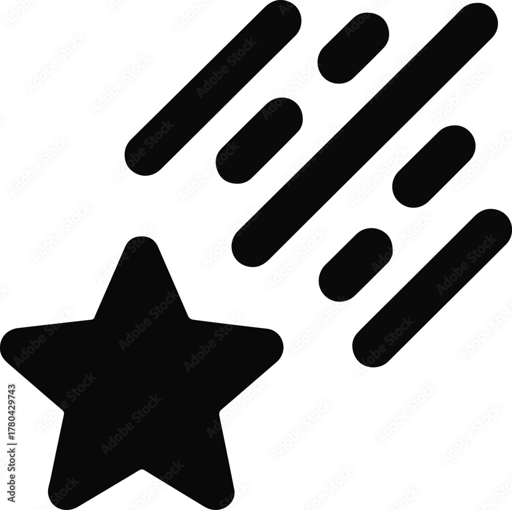 Fototapeta premium Black shooting star icon with motion lines comet meteor
