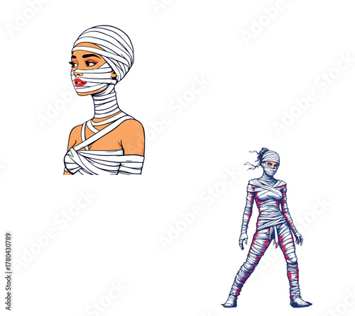 Vsai woman dressed in a mummy costume with bandages