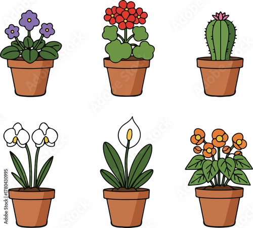 Potted Flowers Simple Vector Collection