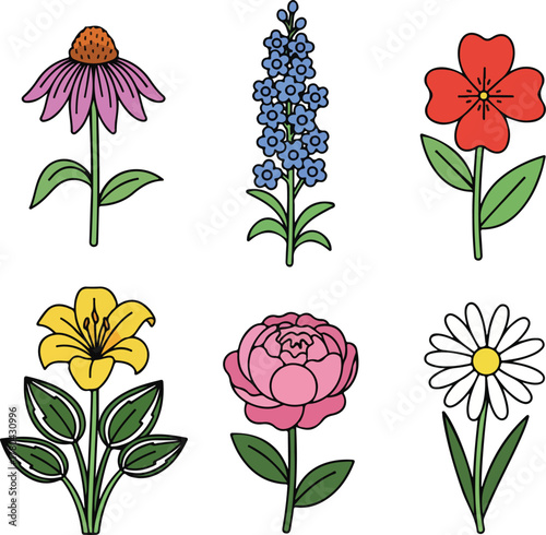 Perennial Flowers Simple Vector Collection
