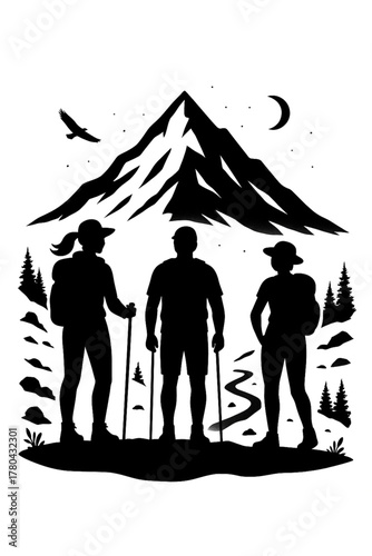 silhouette of the hiker's group 