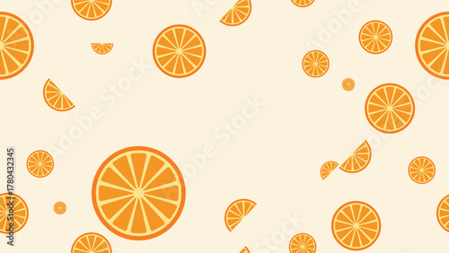 Vibrant seamless pattern featuring whole and sliced oranges on a soft cream background, perfect for summer and food designs