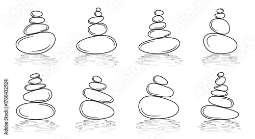 Simple sketch illustration of stacked stones arranged in balanced columns