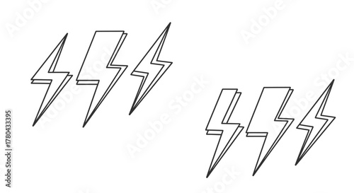 Simple black and white illustration of multiple lightning bolt shapes