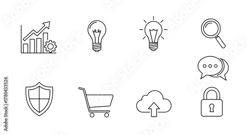 Business concepts illustration ideas security data and growth represented in line icons