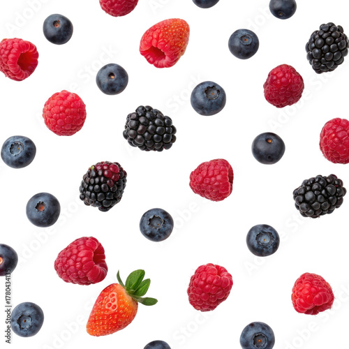 Wallpaper Mural Colorful assortment of forest berries lined neatly on a bright white surface creating a vibrant visual delight Torontodigital.ca