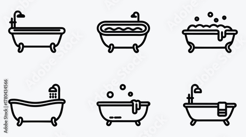 Bathtub Icons Set Collection for Bathroom Design and Relaxation