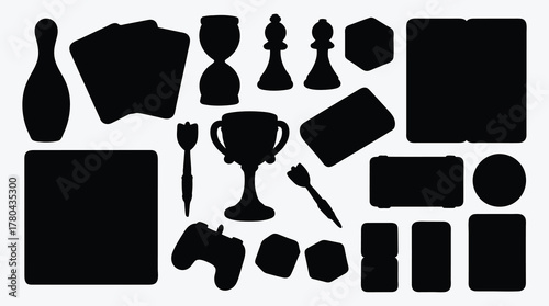 Collection of Black Game Silhouettes Vector Illustration Diverse Hobbies