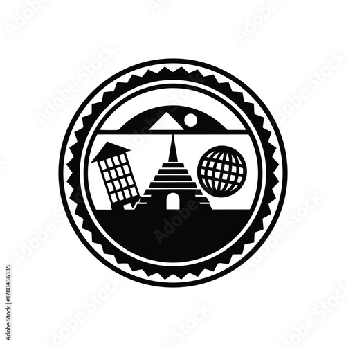 Travel and Cultural Heritage Emblem - Global Landmark Seal Vector