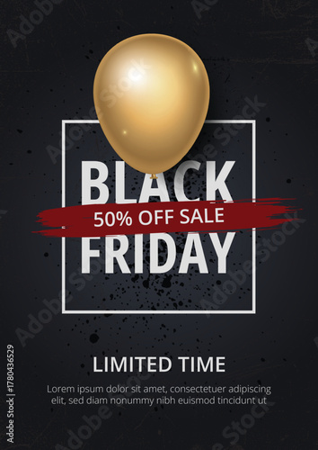 Black Friday banner template. Design template for a Black Friday sale, promotion, advertising, or social media ad with balloon and a discount offer.