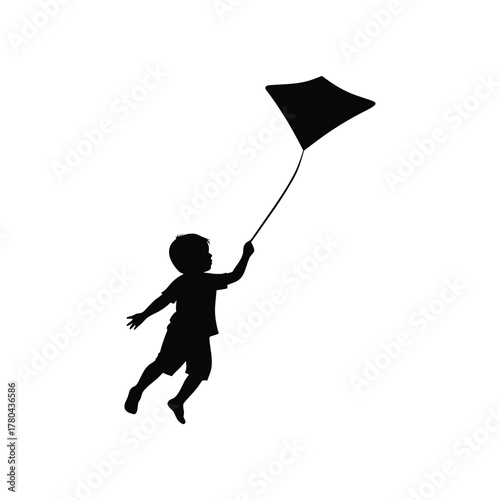 Child Running and Flying a Kite Silhouette