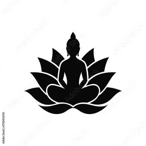 Buddha Meditation on Lotus Flower Silhouette
