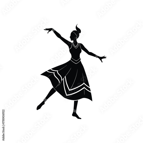 Silhouette of Traditional Indian Woman Performing Folk Dance in Ethnic Dress