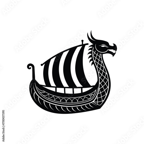 Viking Longship Dragon Head Drakkar Silhouette Icon