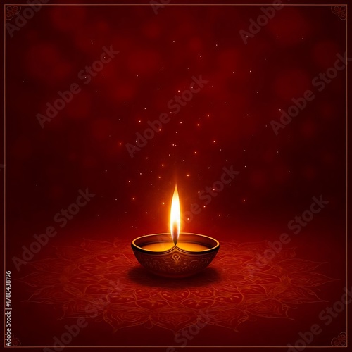 Lit Diya Surrounded By Warm Glow And Mandala Patterns