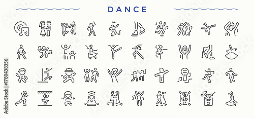Dance icon set. Minimal icons set. Enjoy linear icon collection. Pictograms of joy, celebration, festival, party, happy and more.