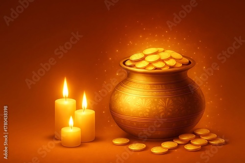 Mystical Scene With Candles And A Golden Pot