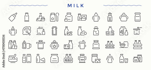 Milk Products icon pack. Beverage simple icon set. Pack of dairy farm, drink, dairy, farming, food, dairy products and more. Editable vector art and illustration.