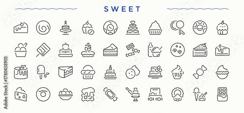 Sweets icon. Bakery icon set. Trendy minimal icons. Containing cake, dessert, cookie, chocolate, pastry and more. Pictogram and infographic.