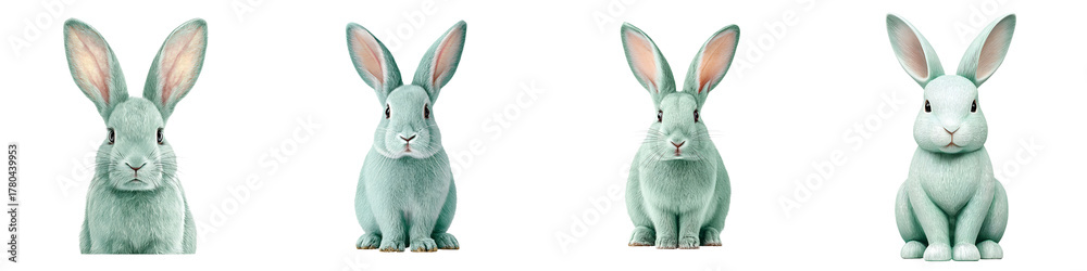 Fototapeta premium Pastel Green Rabbit Illustrations - Cute Easter Bunny Collection