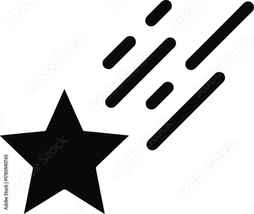 Solid black shooting star icon with motion lines comet
