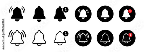 Notification bell icon set, Alert, Reminder, Message badge symbols vector illustration