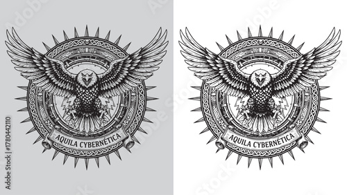 Aquila Cybernetica Eagle Wings Spiked Ring Mascot Emblem