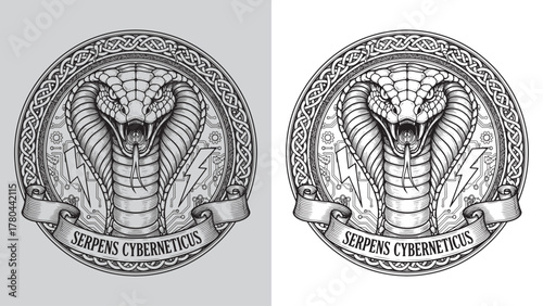 Serpens Cyberneticus Cobra Head Mascot with Circuit Board Ring