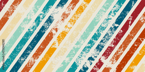 Retro diagonal stripe background with colorful grunge texture, distressed lines pattern for vintage poster, creative design, and decoration.Eps10