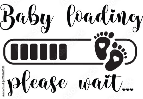 Baby Loading Please Wait Vector. Pregnancy Announcement Graphic with Loading Bar and Cute Footprints.