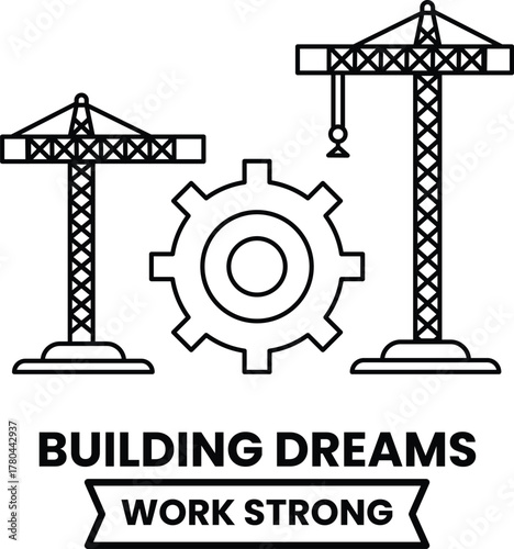 A black and white image of cranes