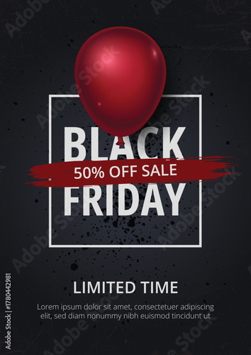 Black Friday banner template. Design template for a Black Friday sale, promotion, advertising, or social media ad with balloon and a discount offer.