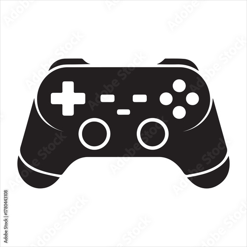 Simple black silhouette of a video game controller isolated on white background