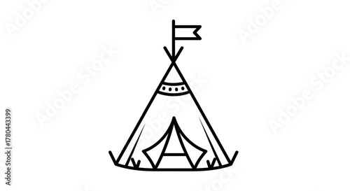 Simple black and white illustration of a traditional native american teepee
