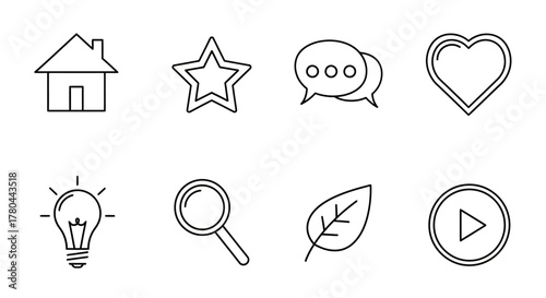 Simple black and white line icons depicting various common symbols