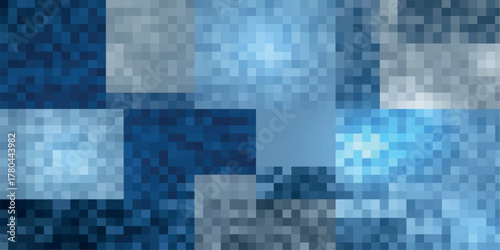 Abstract pixelated background in shades of blue creating a modern and geometric design ideal for technology and digital themes