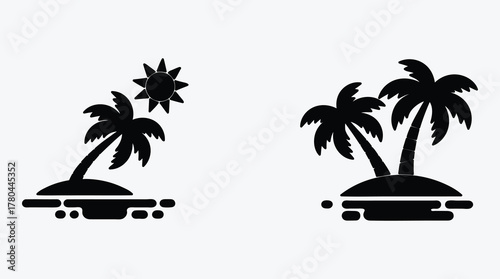 Tropical island with palm trees and sun for summer vacation getaway