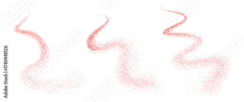 Spice powder pack. Noise gradients chili peppers fly stroke shapes set. Grainy texture paprika splash wavy long elements. Vector gritty wavy lines. Grunge food figures.