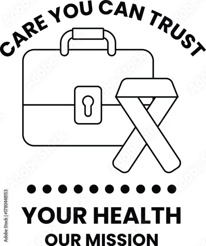 A black and white image of a briefcase with a key and a ribbon on it