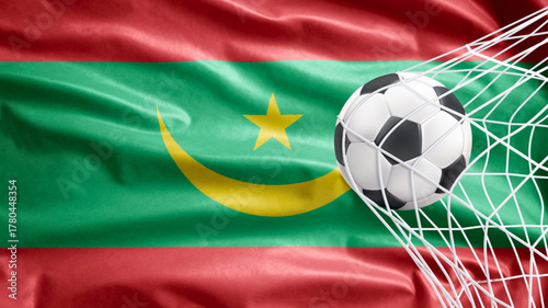 Football ball with the national flag of mauritania. Flag of mauritania. Horizontal Realistic waving flag of State of mauritania. Fabric textured flowing flag of mauritania. vector illustrator