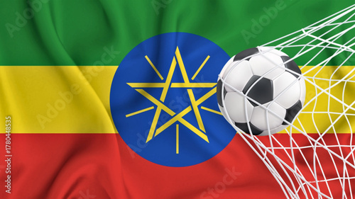 Football ball with the national flag of ethiopia . Flag of ethiopia . Horizontal Realistic waving flag of State of ethiopia . Fabric textured flowing flag of ethiopia . vector illustrator