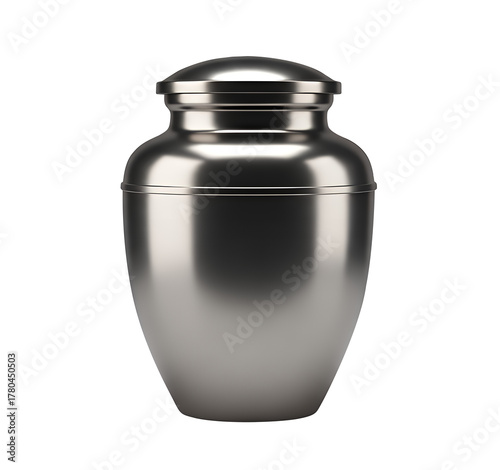Silver urn isolated on transparent background, a vessel for ashes after cremation