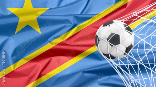 Football ball with the national flag of dr congo. Flag of dr congo. Horizontal Realistic waving flag of State of dr congo. Fabric textured flowing flag of dr congo. vector illustrator