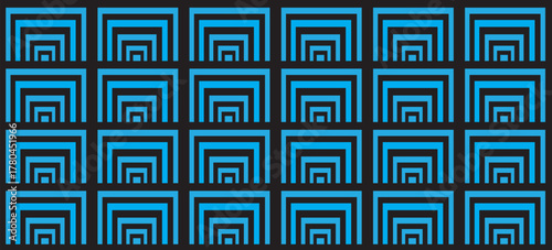Blue black geometric maze optical square pattern.