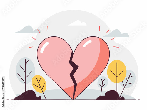 💔 “Heartbroken” — cracked heart icon inside silhouette, soft red gradient.