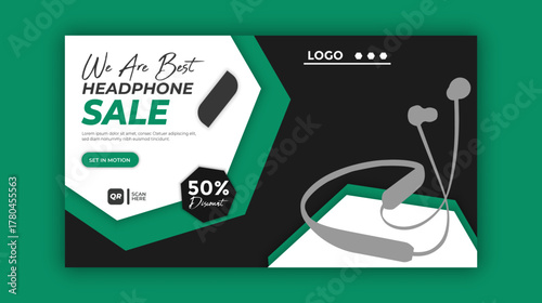 Modern Headphone Sale Banner Template with Geometric Design
