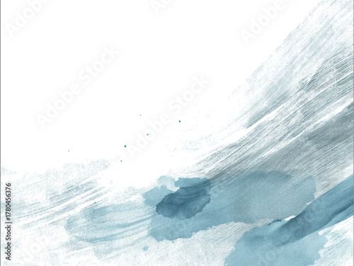Winter watercolor abstract landscape background, icy blue minimal brush strokes, snow texture clipart