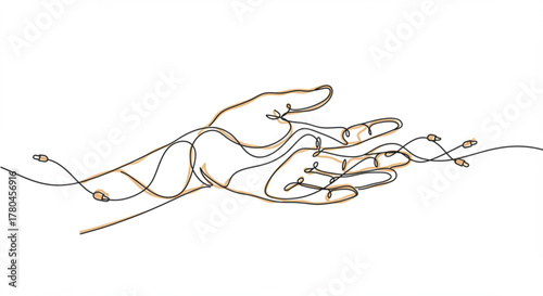Abstract illustration of two hands intertwined with wire concept of New Year, Christmas  